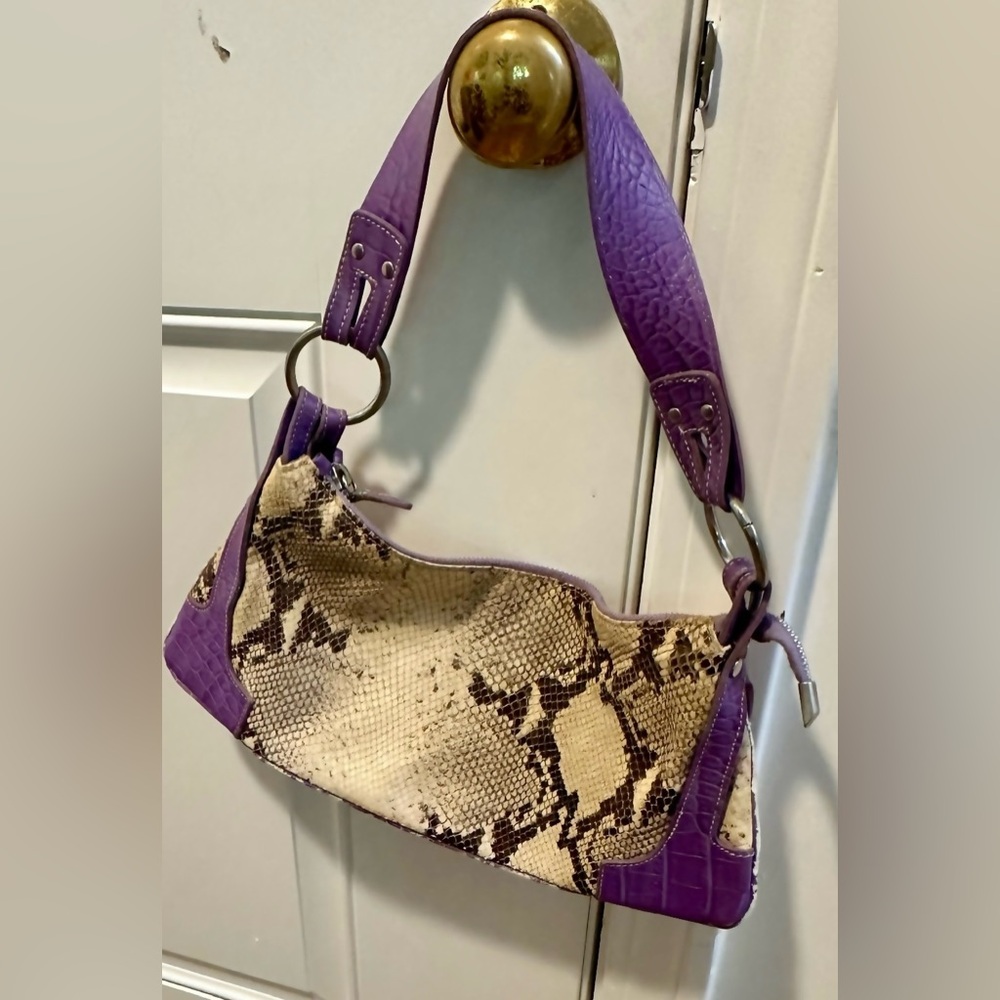 Elegant GiudiT Python Snakeskin Purple Leather Clutch – Made in Italy